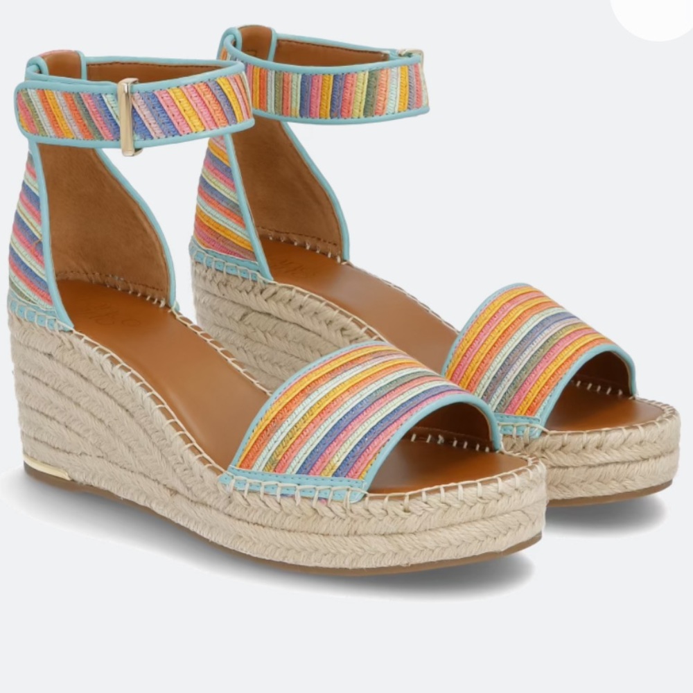 Franco Sarto Colorful Stripe Velcro Espadrille Wedges